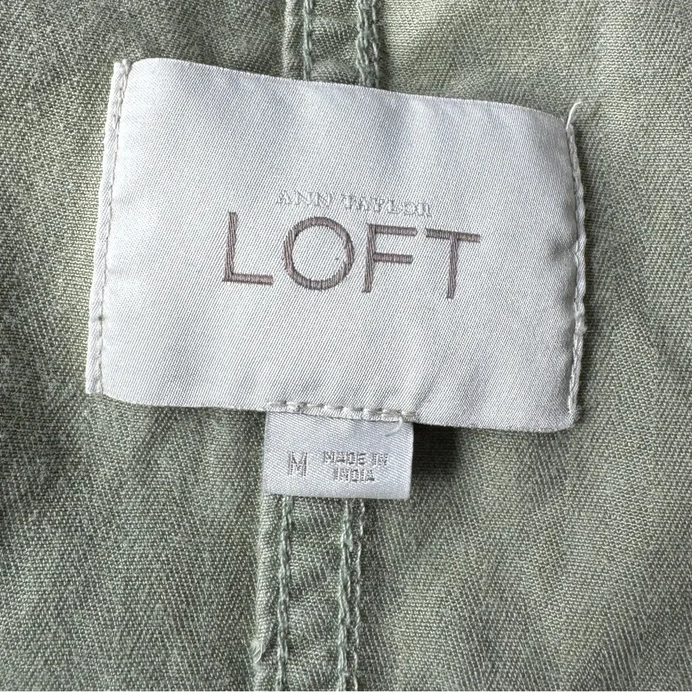 LOFT Olive Green Moto-Style Jacket Roll‎ Tab Sleeves Zip Up Linen Blend Size M